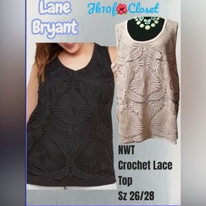 LOWEST🌺 NWT LANE BRYANT Sz26/28 BLACK CROCHET LACE SLEEVELESS TOP